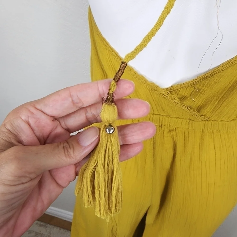 Free People Gauze Gold Boho Jumpsuit Size XS - Picture 11 of 16